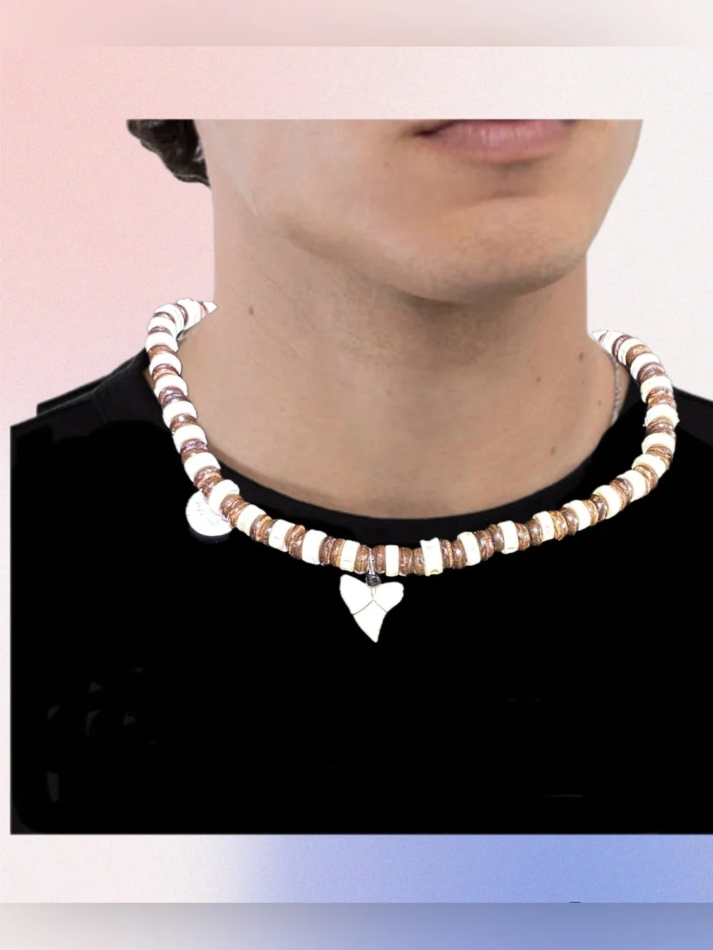 VTG New Shark Tooth Necklace 16 Inch Coconut Shell Bead Surfer Choker